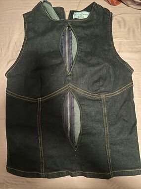 REVICE Dark Blue Denim Zip-Accent Sleeveless Vest